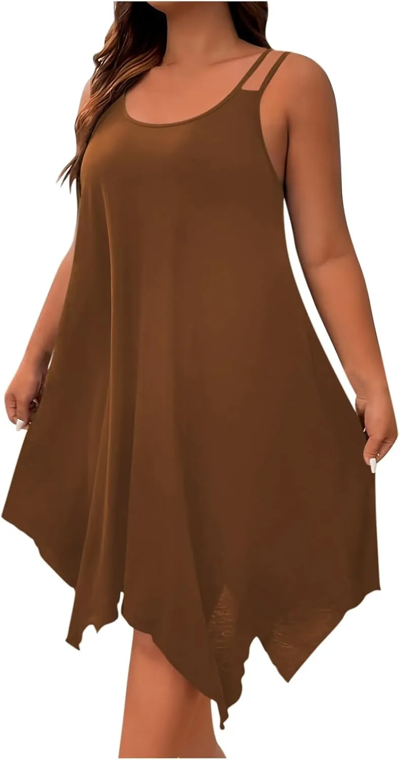 Women Summer Beach Dress Plus Size Casual Spaghetti Strap Boho Sundress Cover Up Swimwear Flowy Midi Vacation Dress