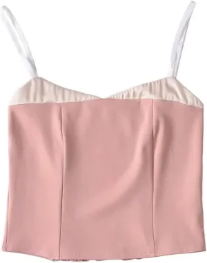 Women Summer Crop Top Patchwork Camisole Spaghetti Straps Camisole Slim Tank Tops