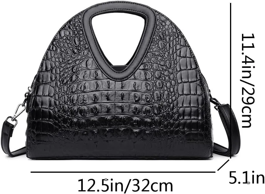 Women Top-handle Purse Satchel PU Shell Handbag Crocodile Pattern Embossing Shoulder Bag