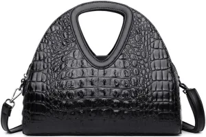 Women Top-handle Purse Satchel PU Shell Handbag Crocodile Pattern Embossing Shoulder Bag