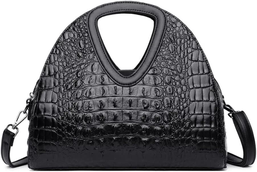 Women Top-handle Purse Satchel PU Shell Handbag Crocodile Pattern Embossing Shoulder Bag