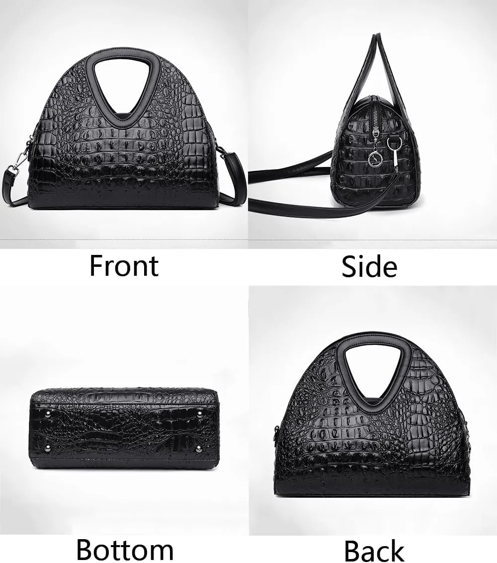 Women Top-handle Purse Satchel PU Shell Handbag Crocodile Pattern Embossing Shoulder Bag