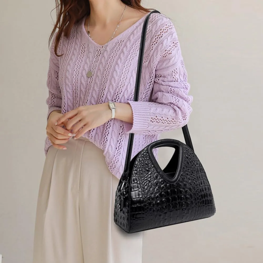 Women Top-handle Purse Satchel PU Shell Handbag Crocodile Pattern Embossing Shoulder Bag