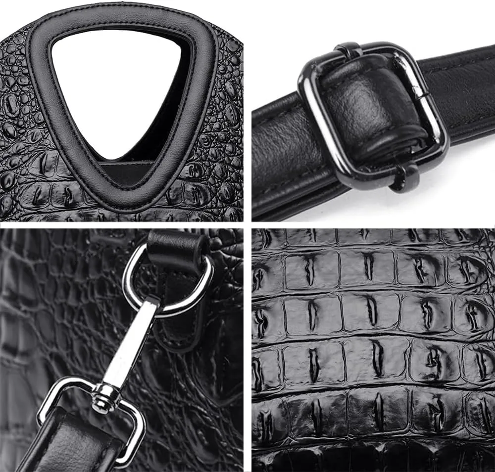 Women Top-handle Purse Satchel PU Shell Handbag Crocodile Pattern Embossing Shoulder Bag