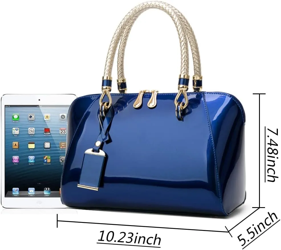 Women Top Handle Satchel Patent Leather Tote Shoulder Bag Small Crossbody Purses