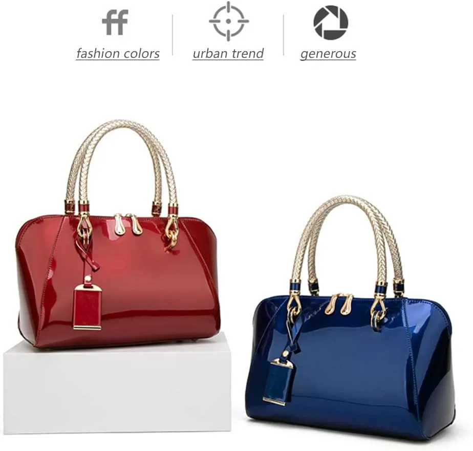 Women Top Handle Satchel Patent Leather Tote Shoulder Bag Small Crossbody Purses
