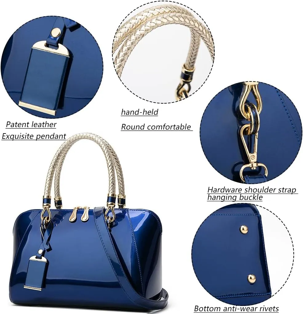 Women Top Handle Satchel Patent Leather Tote Shoulder Bag Small Crossbody Purses
