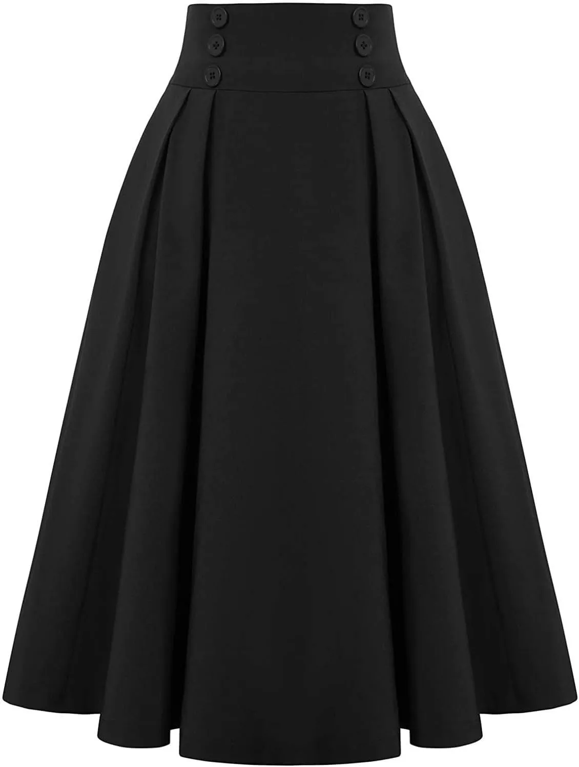 Women Vintage Skirt High Waist Pleated Skirt Midi A-Line Skirt Elegant Flowy Button Details Casual Formal Skirt