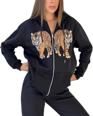 Women Y2k Zip Up Cropped Hoodie Vintage Graphic Oversized Hooded Sweatshirt Jacket with Pockets Teen Girl Fall Coat