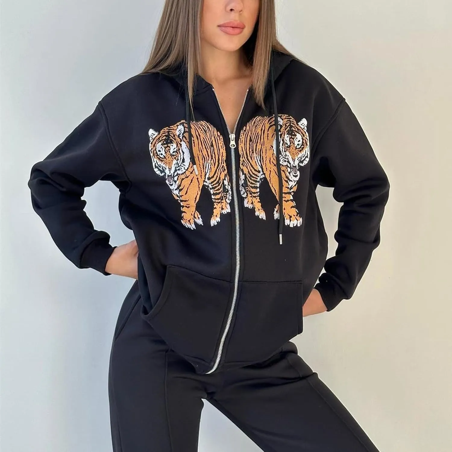 Women Y2k Zip Up Cropped Hoodie Vintage Graphic Oversized Hooded Sweatshirt Jacket with Pockets Teen Girl Fall Coat