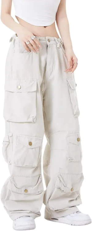 Women's Baggy Cargo Pants Y2K Clothing Multi-Pocket Relaxed Fit Jeans Fairy Grunge Clothes Alt Emo Streetwear
