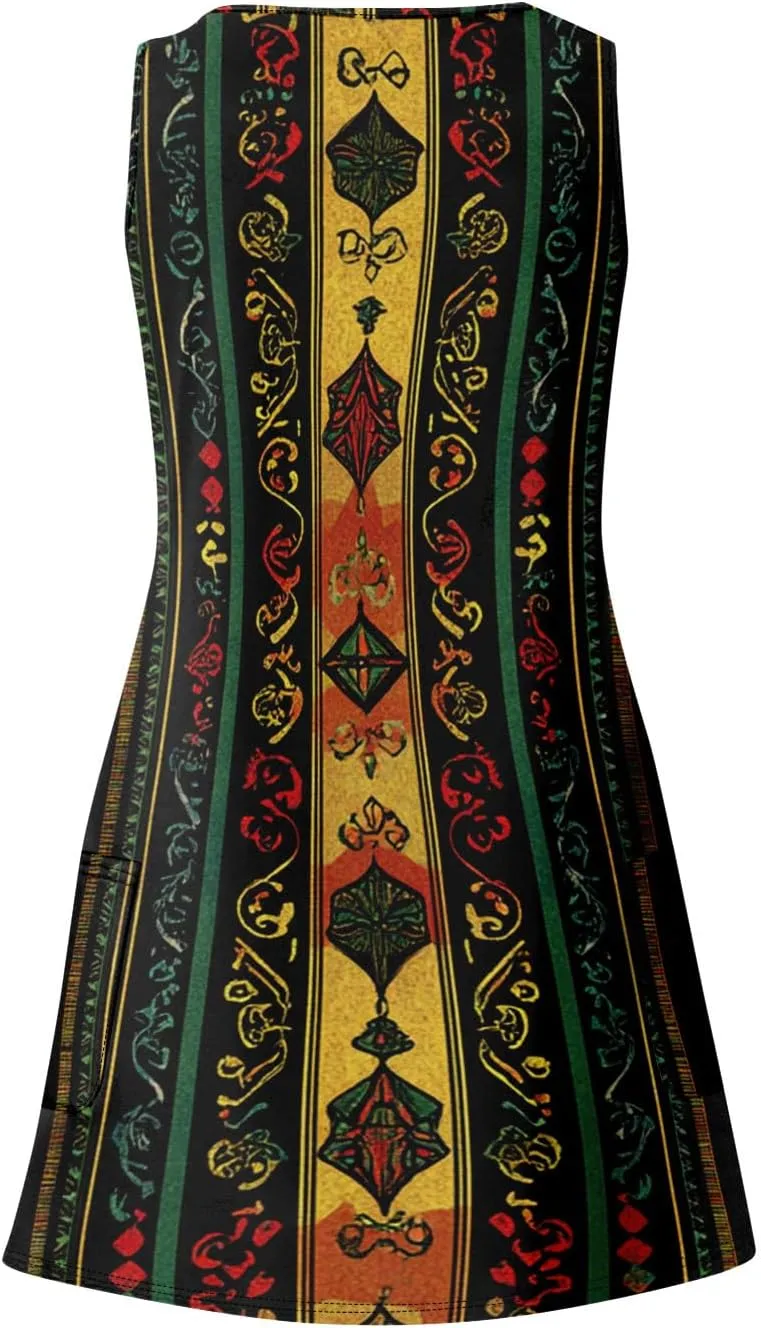Womens Boho Printed Print Retro V Neck Sundresses Summer Beach Floral Vacation Sleeveless Tunic Dresses