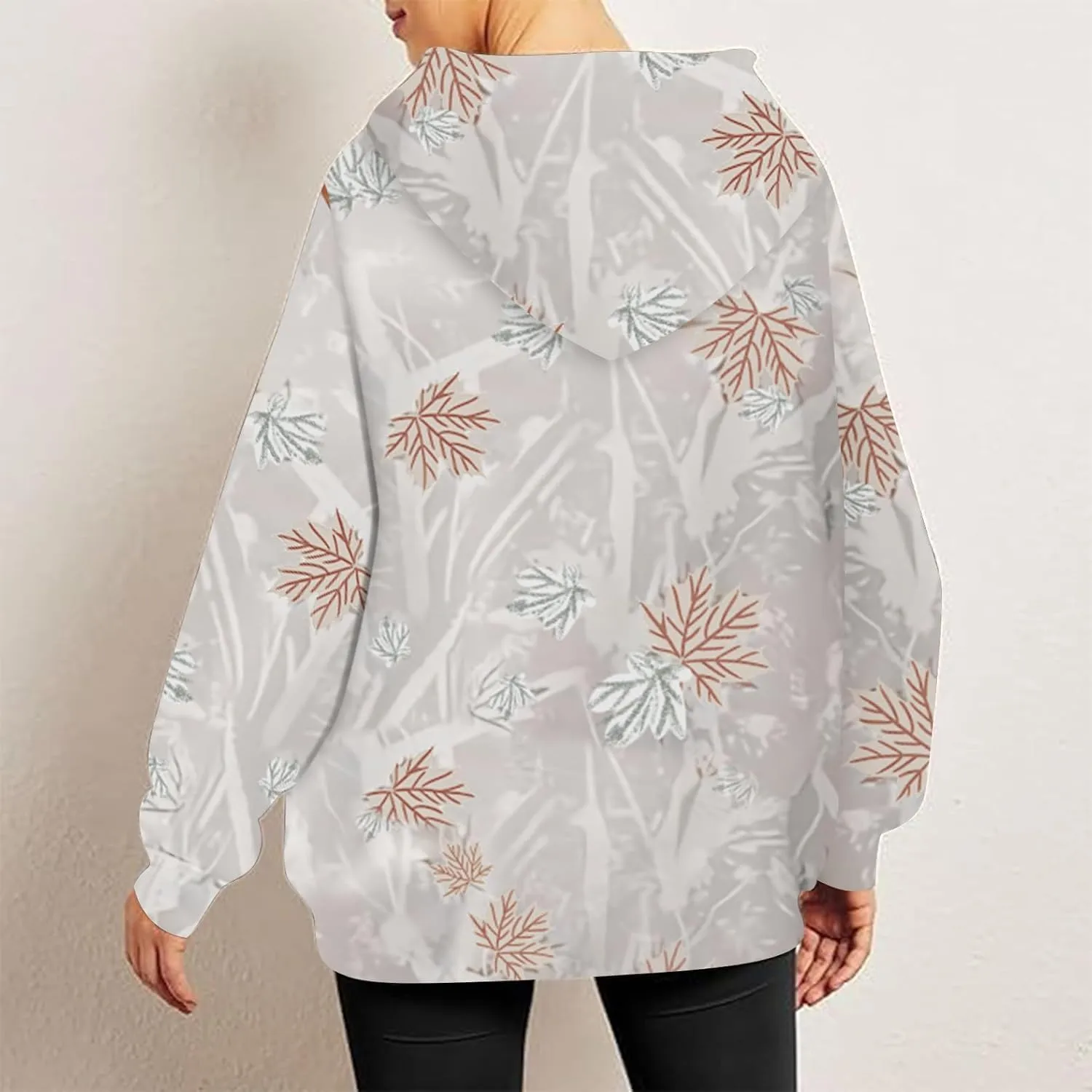 Womens Camo Hoodies Maple Leaf Print Oversized Hooded Sweatshirt Fleece Pullover Sweatshirts Long Sleeve with Pocket