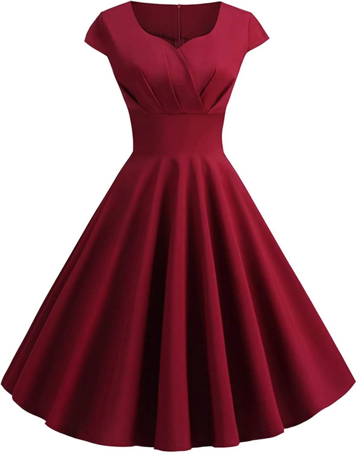 Womens Cap Sleeve 1950s Retro Vintage Cocktail Swing Dresses Elegant Pleated A-Line Midi Dress Evening Party Dress