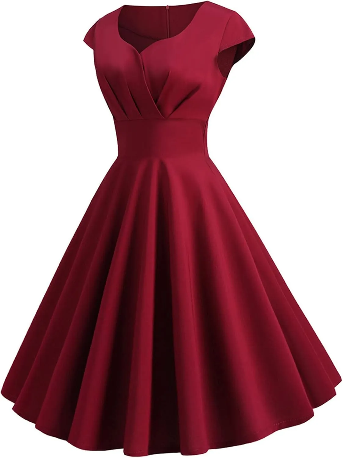 Womens Cap Sleeve 1950s Retro Vintage Cocktail Swing Dresses Elegant Pleated A-Line Midi Dress Evening Party Dress