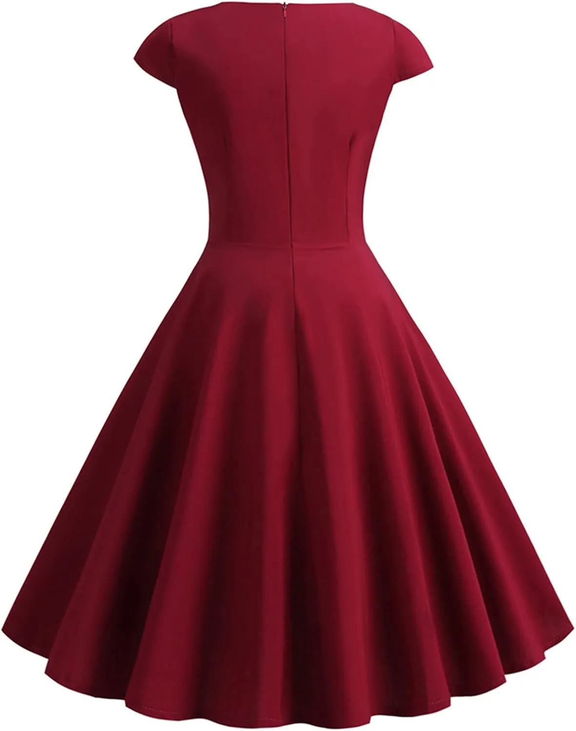 Womens Cap Sleeve 1950s Retro Vintage Cocktail Swing Dresses Elegant Pleated A-Line Midi Dress Evening Party Dress