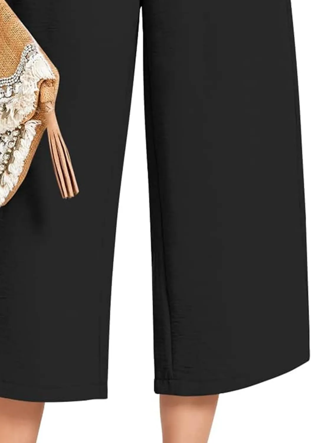 Womens Capri Pants Wide Leg High Waisted Lounge Pants Drawstring Casual Loose Palazzo Pants Trousers with Pockets