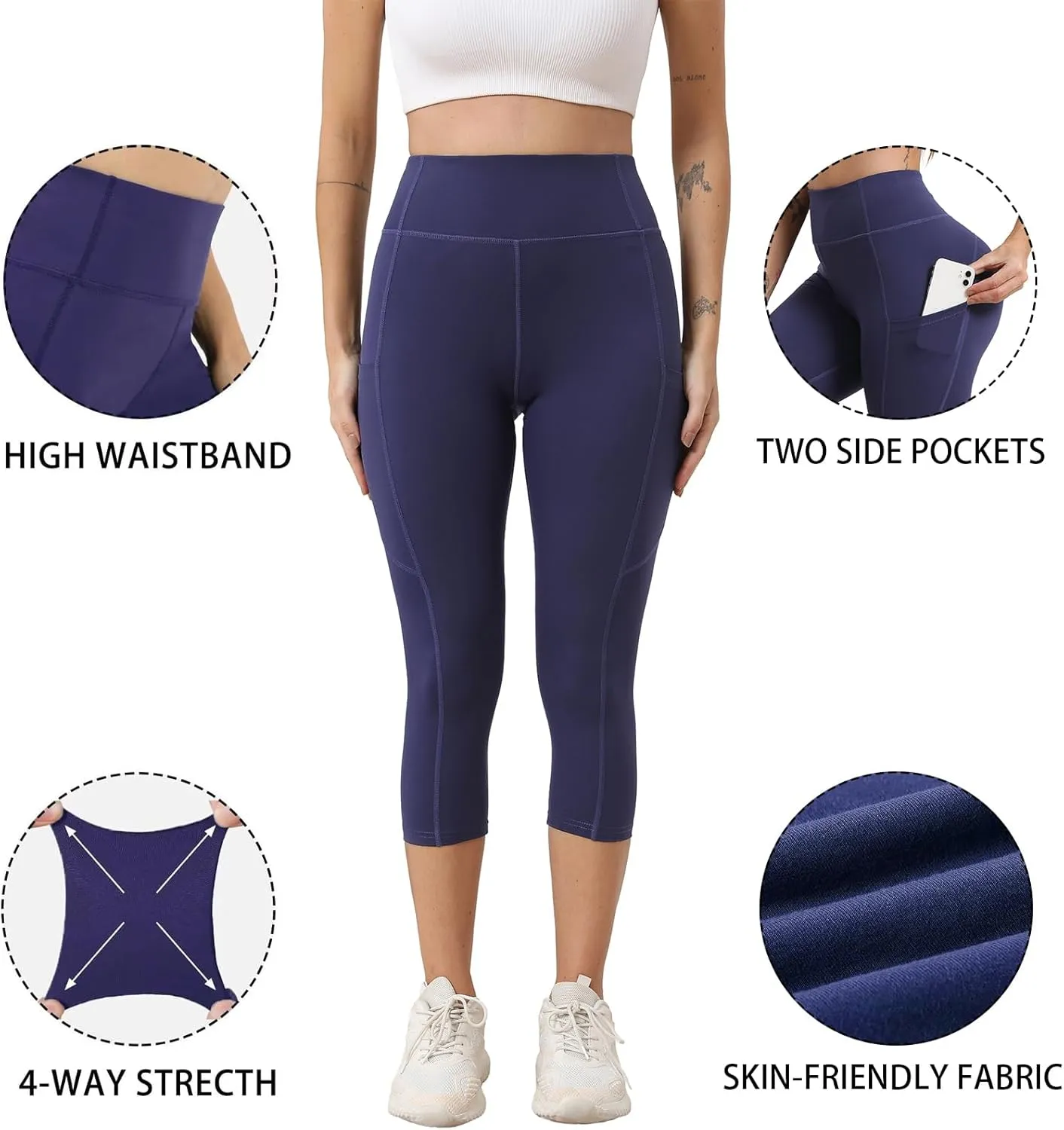 Women's Capri Yoga Pants with Pockets Essential High Waisted Legging for WorkoutSport Pants Running Pants for Women