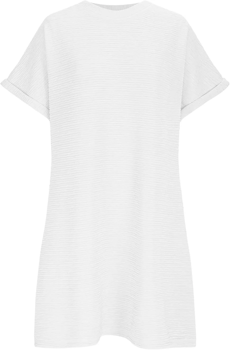 Womens Casual Dresses Trendy Fold Short Sleeve Round Neck Mini Dress Textured Summer Beach Vacation Dress with Pockets
