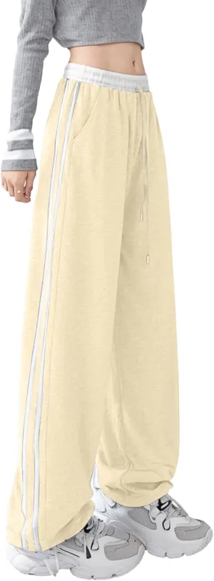 Women's Casual Joggers Sweatpants Baggy Wide Straight Leg Loose Elastic Waist Drawstring Pants with Pockets