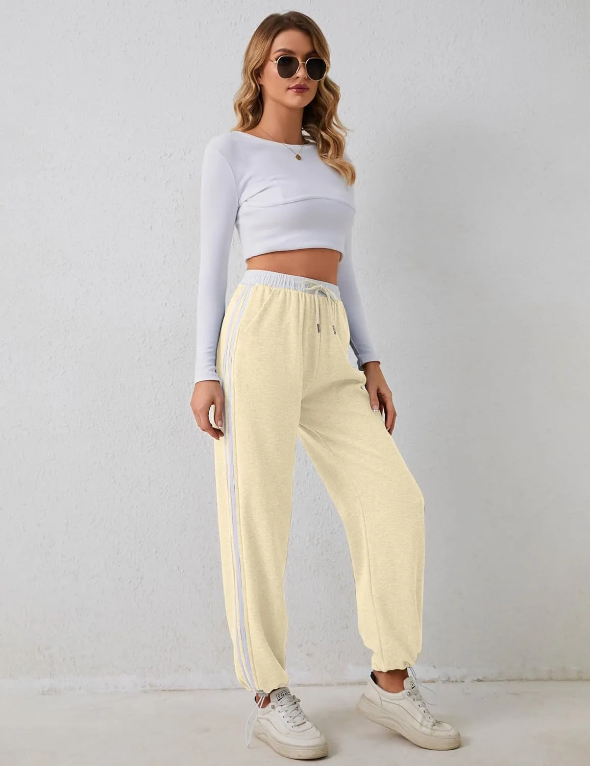 Women's Casual Joggers Sweatpants Baggy Wide Straight Leg Loose Elastic Waist Drawstring Pants with Pockets