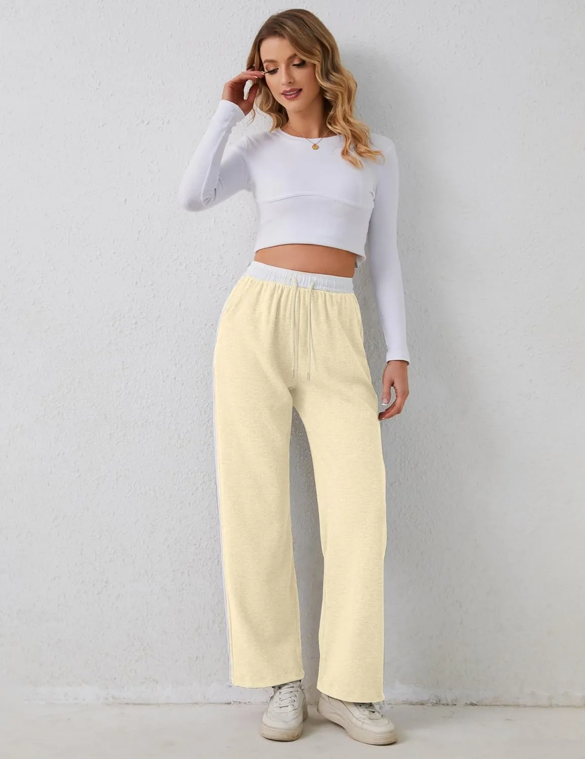 Women's Casual Joggers Sweatpants Baggy Wide Straight Leg Loose Elastic Waist Drawstring Pants with Pockets