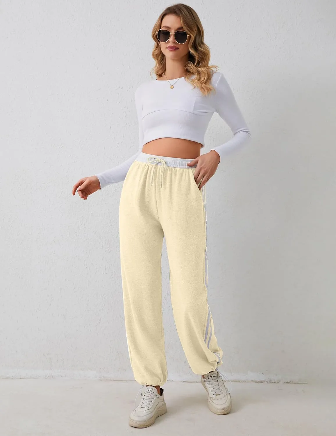 Women's Casual Joggers Sweatpants Baggy Wide Straight Leg Loose Elastic Waist Drawstring Pants with Pockets