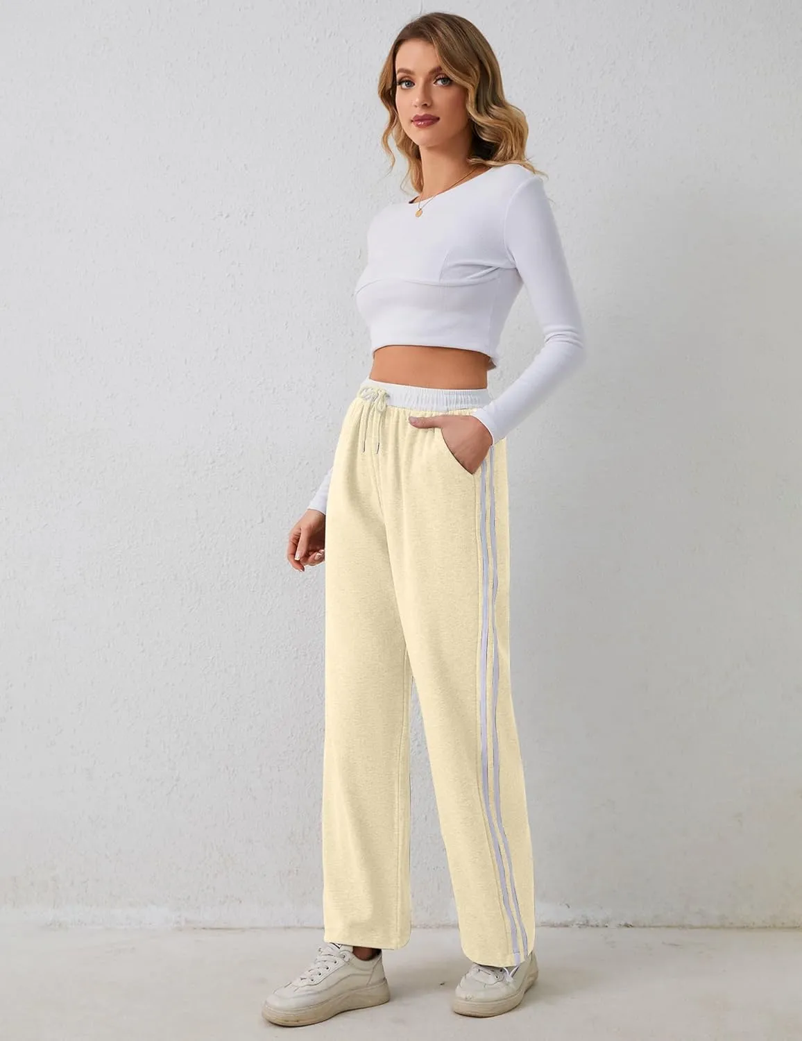 Women's Casual Joggers Sweatpants Baggy Wide Straight Leg Loose Elastic Waist Drawstring Pants with Pockets