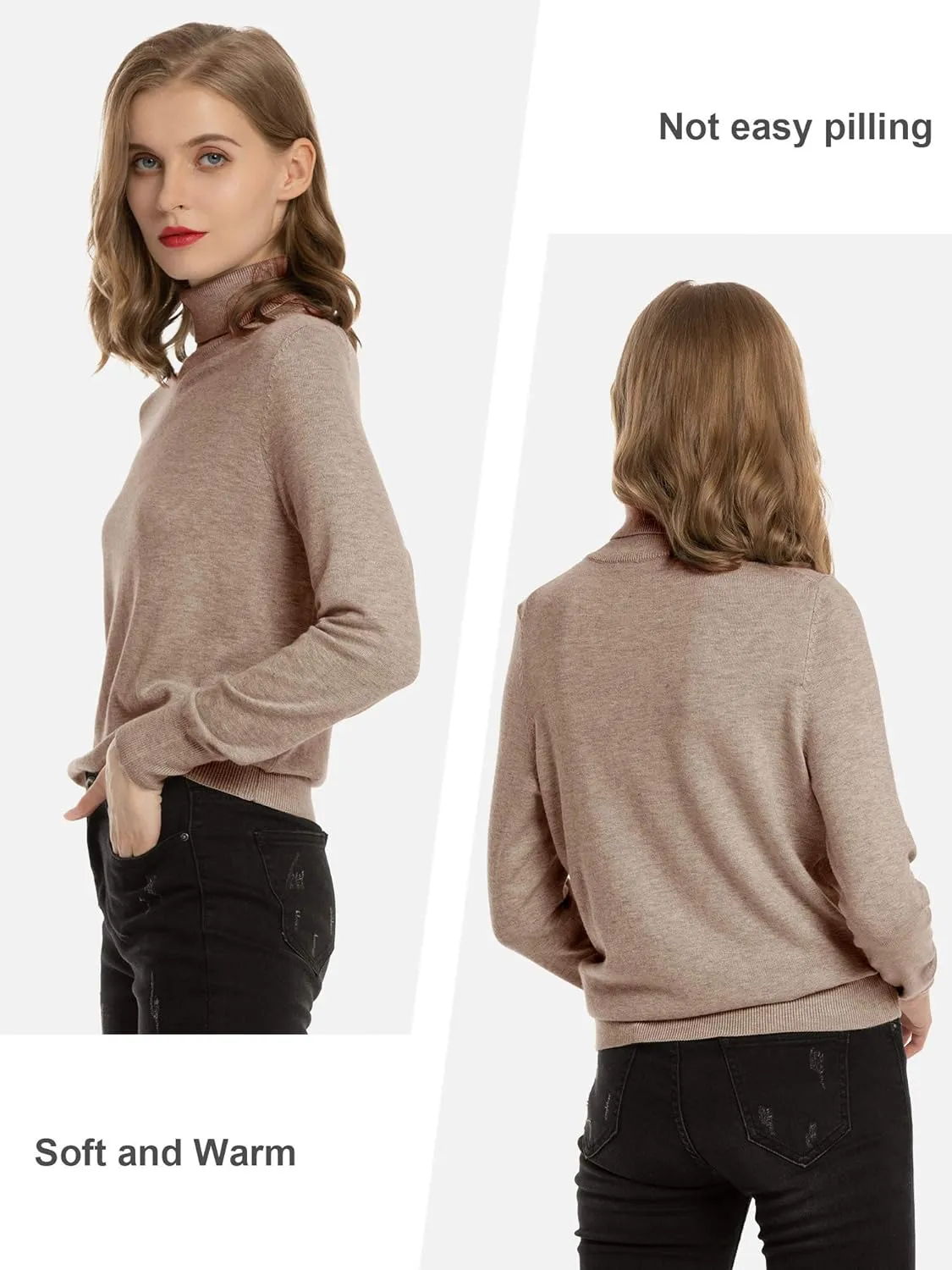 Women's Casual Long Sleeve Turtleneck Sweater Lightweight Knit Pullover Jumper Tops for Fall Winter