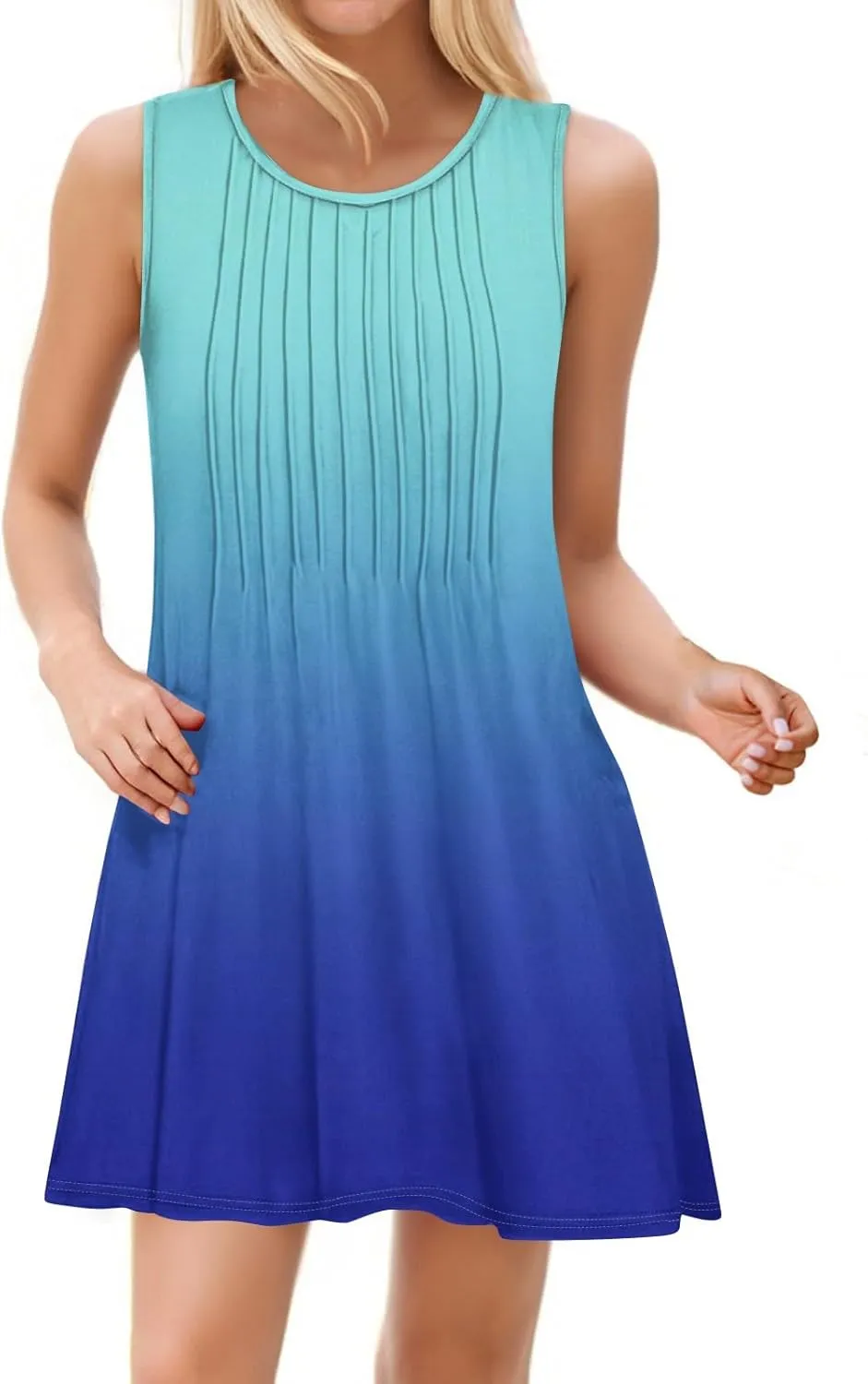 Womens Casual Sleeveless Dressy Dresses Sexy Pleated Evening Wear Swing Party A-Line Slim Solid Color Clubwear Dress