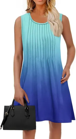 Womens Casual Sleeveless Dressy Dresses Sexy Pleated Evening Wear Swing Party A-Line Slim Solid Color Clubwear Dress