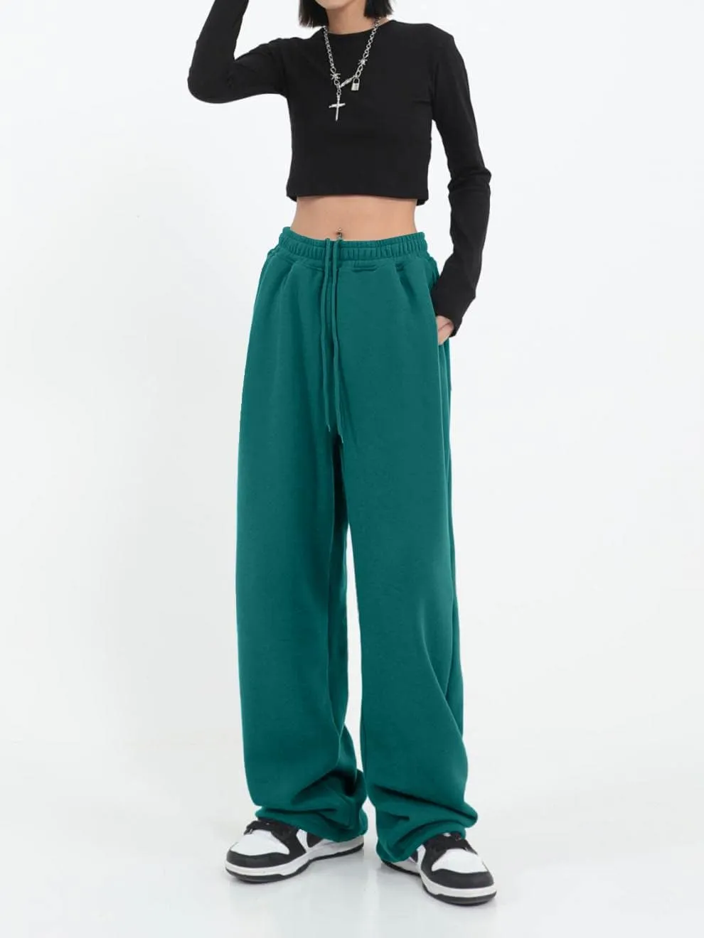 Women's Casual Wide Leg Sweatpants Loose Yoga Pants Comfy Lounge Jogger Baggy Sweatpants with Pockets