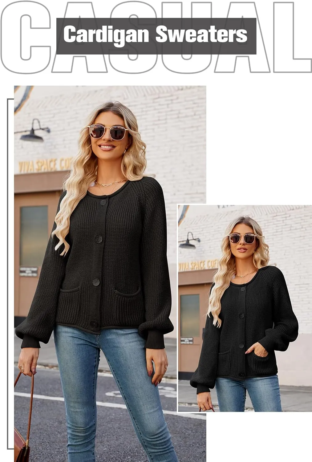 Women's Chunky Cardigan Button Down Open Front Sweater with Pockets Long Sleeve Outerwear Knitted Cardigan