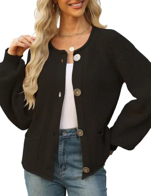 Women's Chunky Cardigan Button Down Open Front Sweater with Pockets Long Sleeve Outerwear Knitted Cardigan