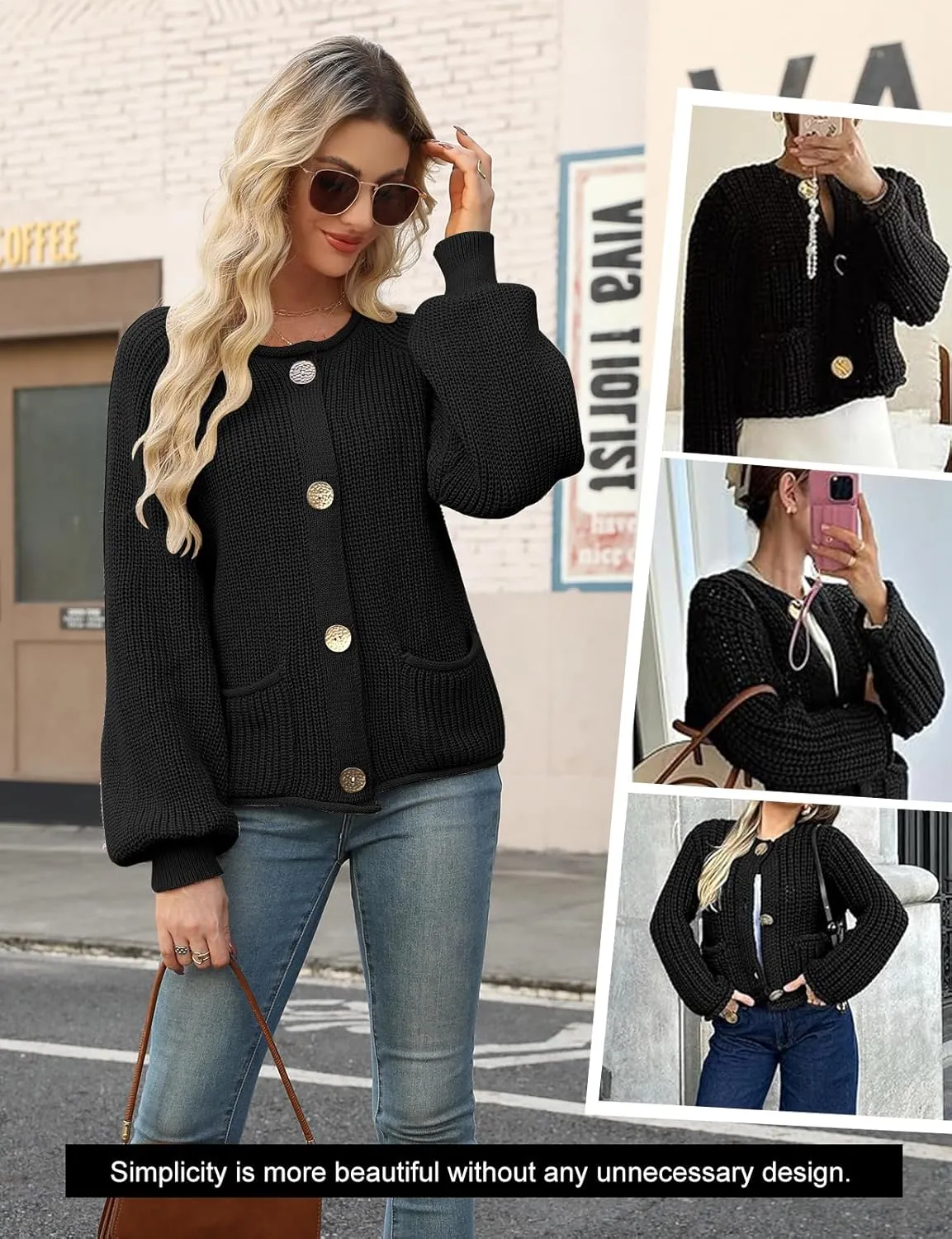 Women's Chunky Cardigan Button Down Open Front Sweater with Pockets Long Sleeve Outerwear Knitted Cardigan
