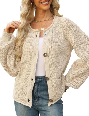 Women's Chunky Cardigan Button Down Open Front Sweater with Pockets Long Sleeve Outerwear Knitted Cardigan
