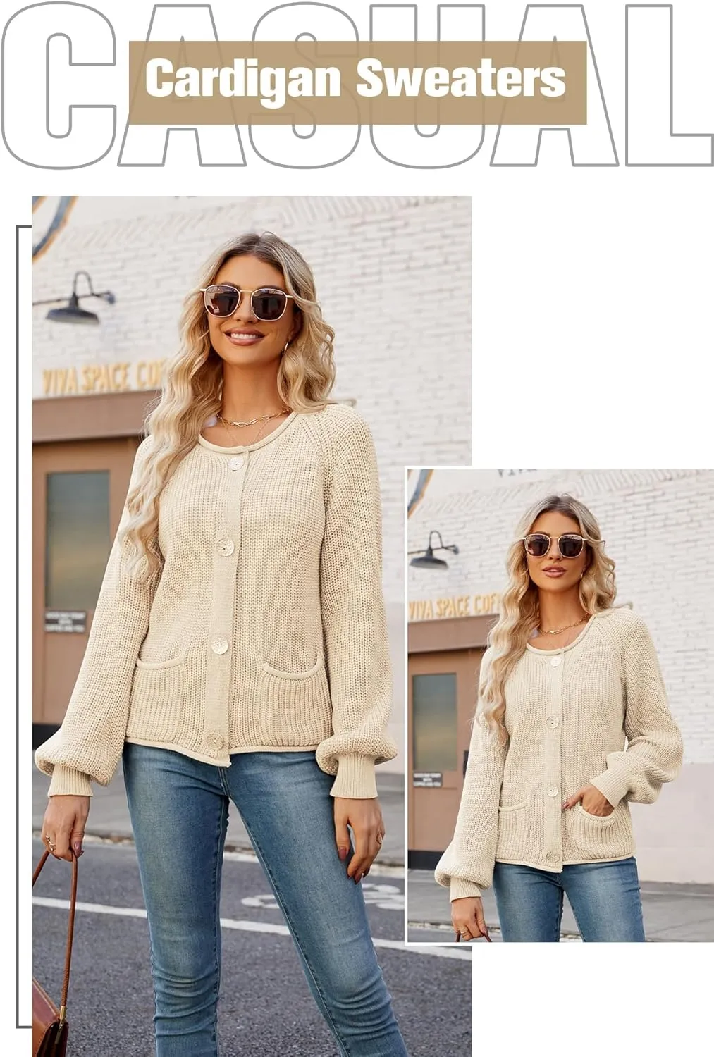 Women's Chunky Cardigan Button Down Open Front Sweater with Pockets Long Sleeve Outerwear Knitted Cardigan