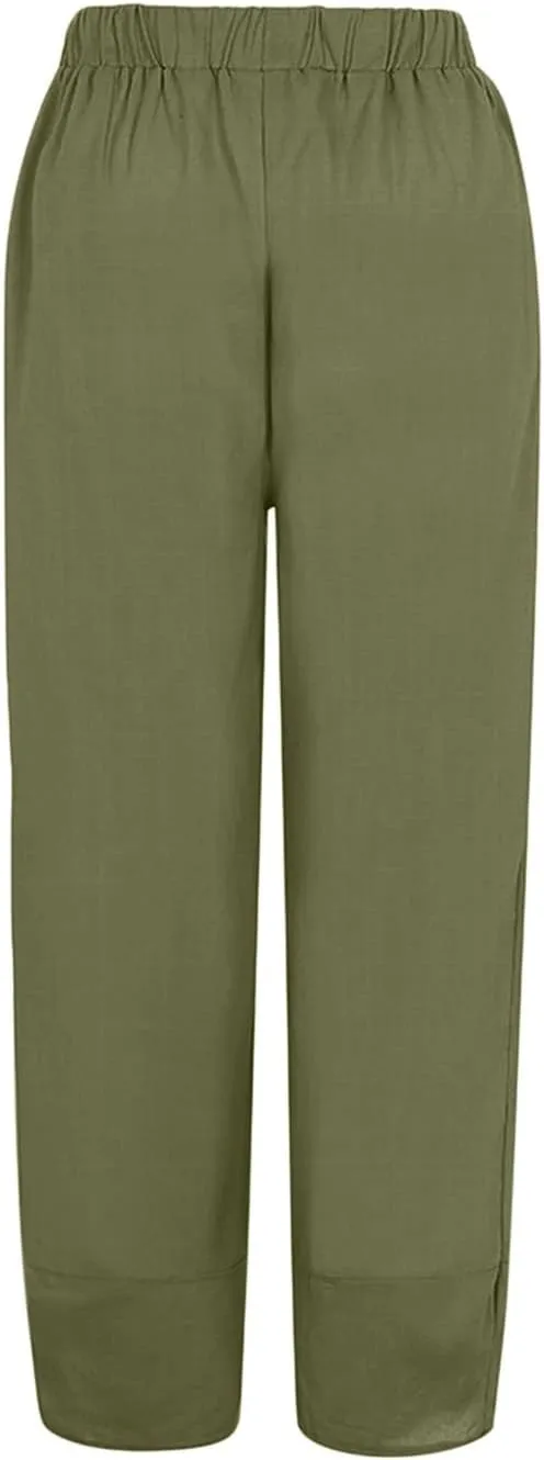 Women's Cotton Linen Harem Pants Lightweight Casual Cropped Trousers with Pockets Loose Beach Yoga Pants for Summer