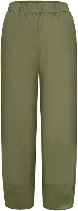 Women's Cotton Linen Harem Pants Lightweight Casual Cropped Trousers with Pockets Loose Beach Yoga Pants for Summer