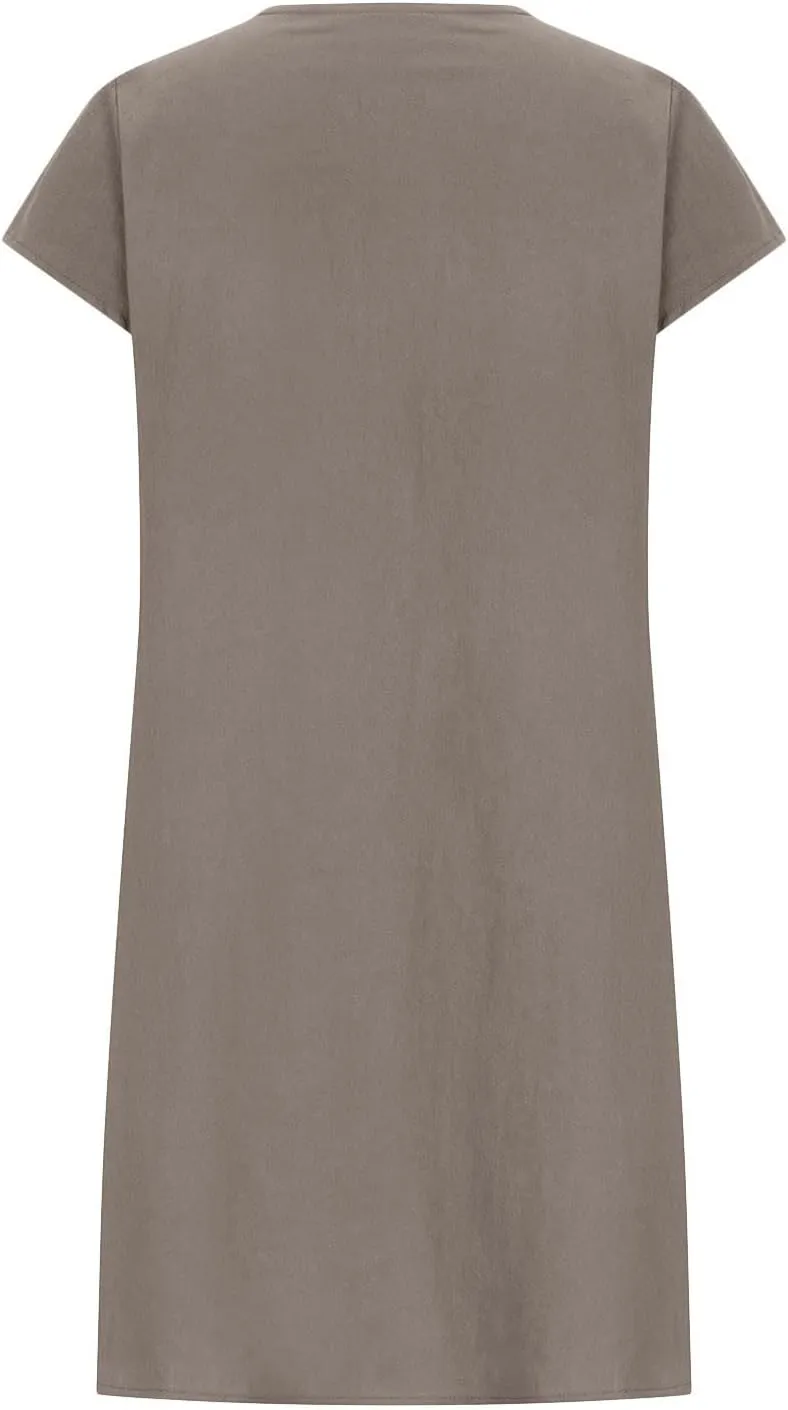 Women's Cotton Linen Midi Dress Plus Size Cap Sleeve Pleated Summer Dresses 2025 Trendy Crew Neck Casual Dress