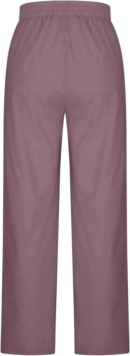 Women's Cotton Linen Pants Drawstring Waist Wide Leg Lounge Palazzo Pants 2025 Summer Casual Loose Yoga Trousers