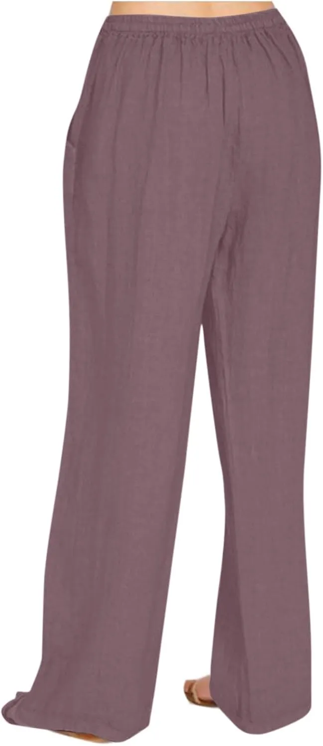 Women's Cotton Linen Pants Drawstring Waist Wide Leg Lounge Palazzo Pants 2025 Summer Casual Loose Yoga Trousers
