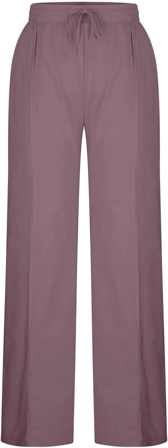 Women's Cotton Linen Pants Drawstring Waist Wide Leg Lounge Palazzo Pants 2025 Summer Casual Loose Yoga Trousers