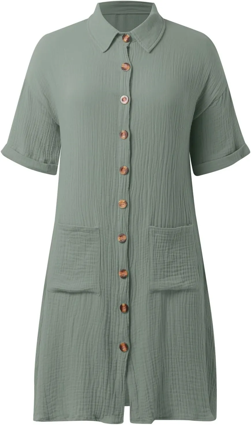 Womens Cotton Linen Shirt Dresses 2025 Summer Short Sleeve Button Down Tshirt Dress Vacation Beach Midi Dress Pockets