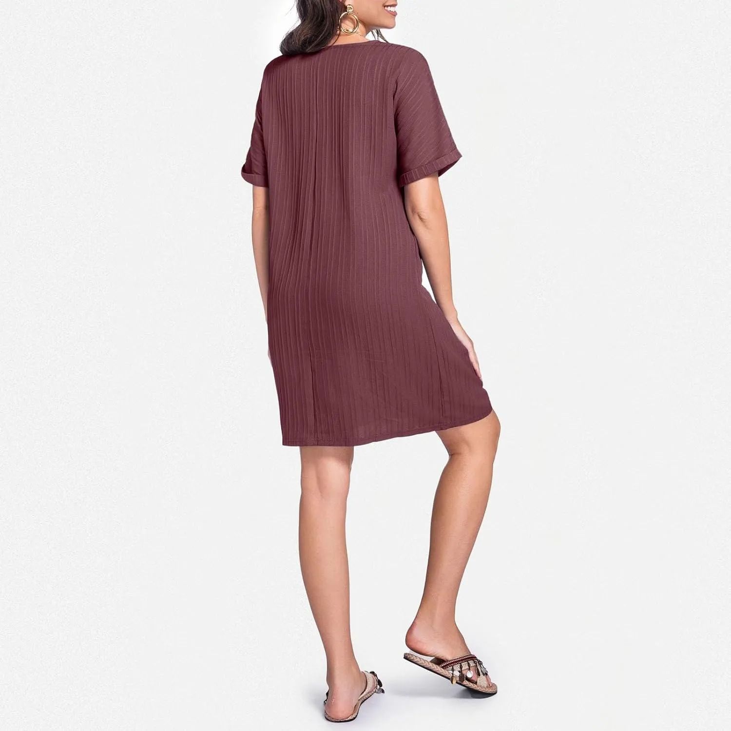 Womens Cotton Shirt Dress 2025 Summer Casual Cap Sleeve Button V Neck Shift Dress Beach Cover Up Shirts with Pockets
