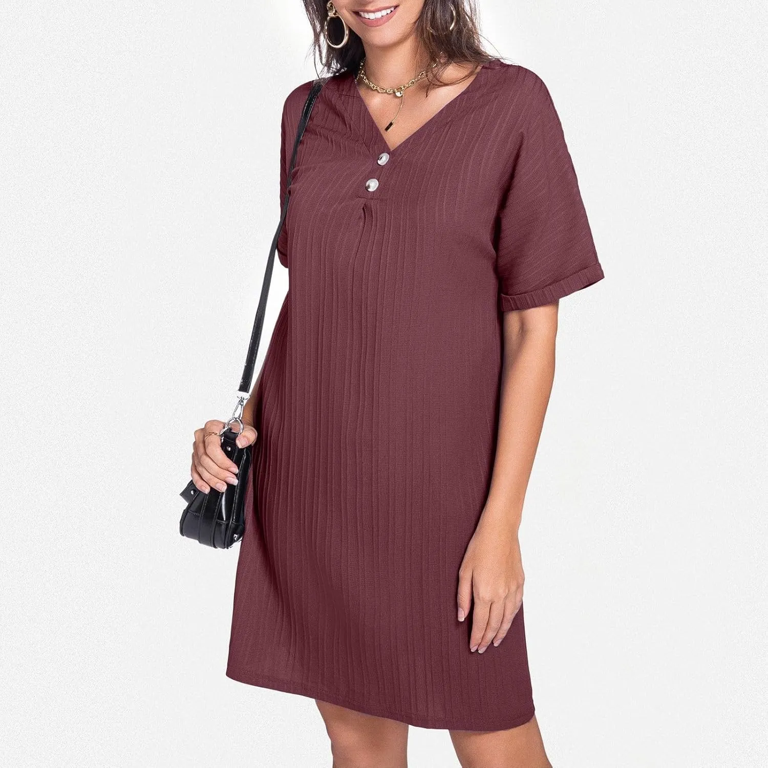 Womens Cotton Shirt Dress 2025 Summer Casual Cap Sleeve Button V Neck Shift Dress Beach Cover Up Shirts with Pockets