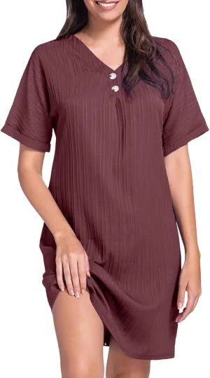 Womens Cotton Shirt Dress 2025 Summer Casual Cap Sleeve Button V Neck Shift Dress Beach Cover Up Shirts with Pockets