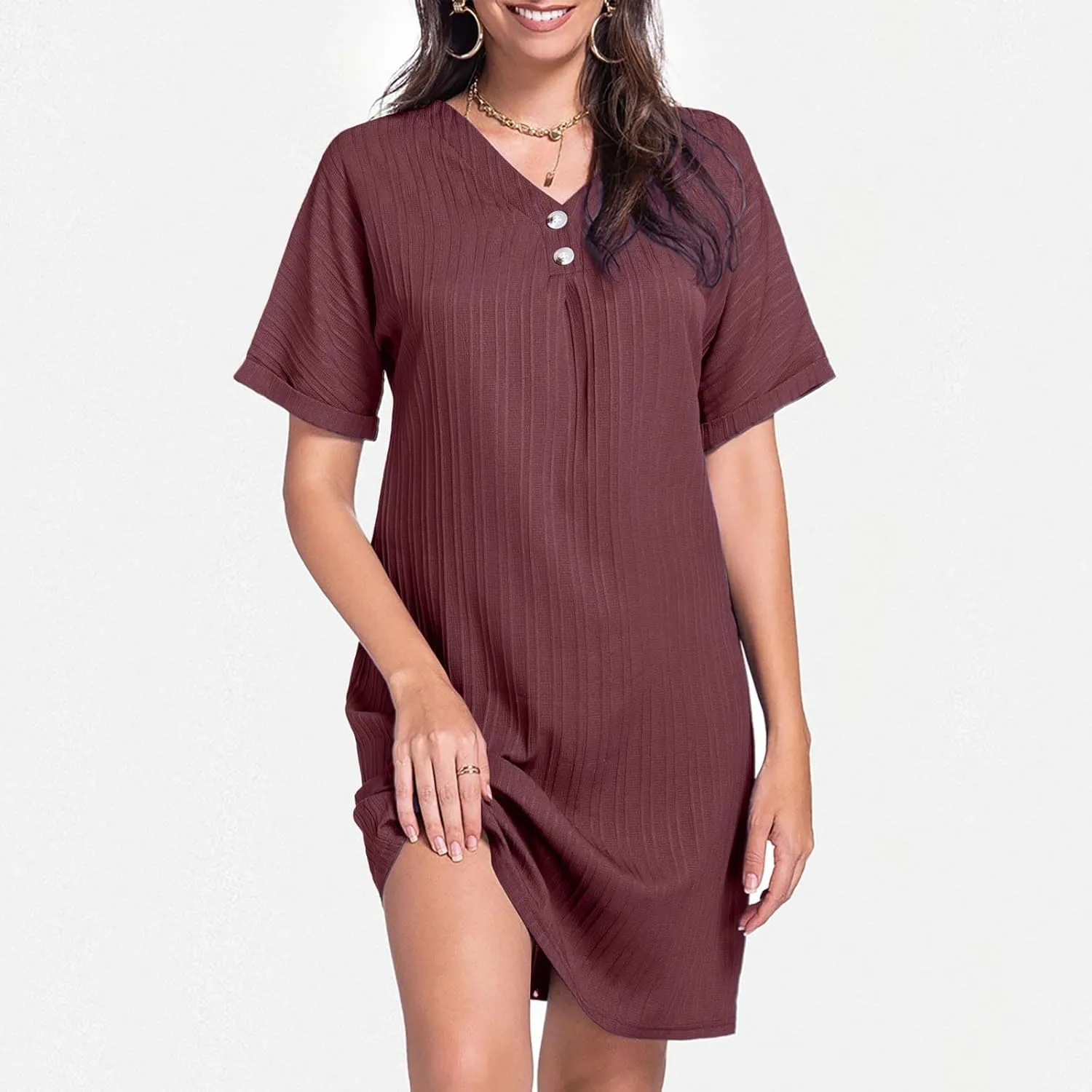 Womens Cotton Shirt Dress 2025 Summer Casual Cap Sleeve Button V Neck Shift Dress Beach Cover Up Shirts with Pockets