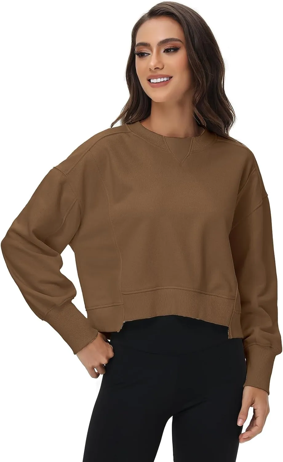 Women's Cropped Crewneck Sweatshirts Long Sleeve Oversized Sweatshirt Pullover Fall Crop Top Outfits