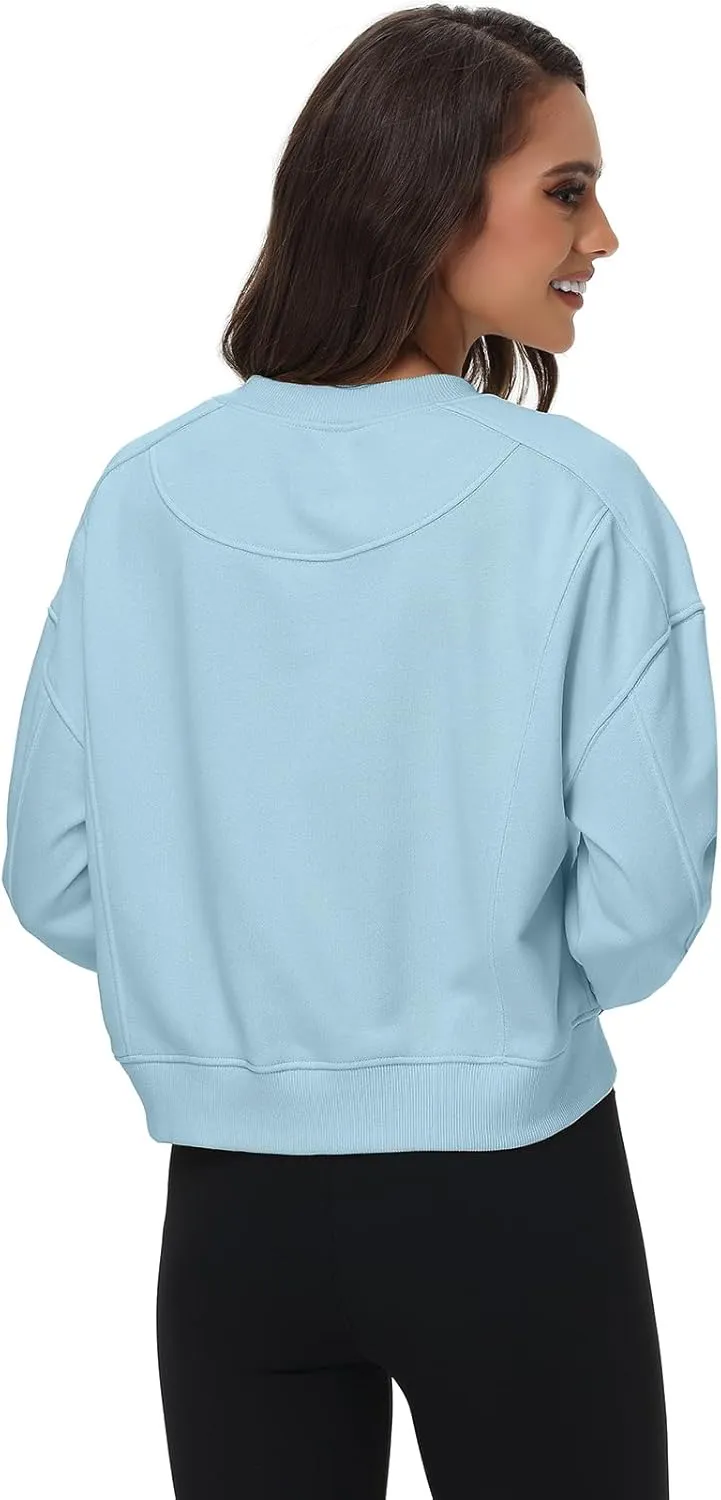 Women's Cropped Crewneck Sweatshirts Long Sleeve Oversized Sweatshirt Pullover Fall Crop Top Outfits